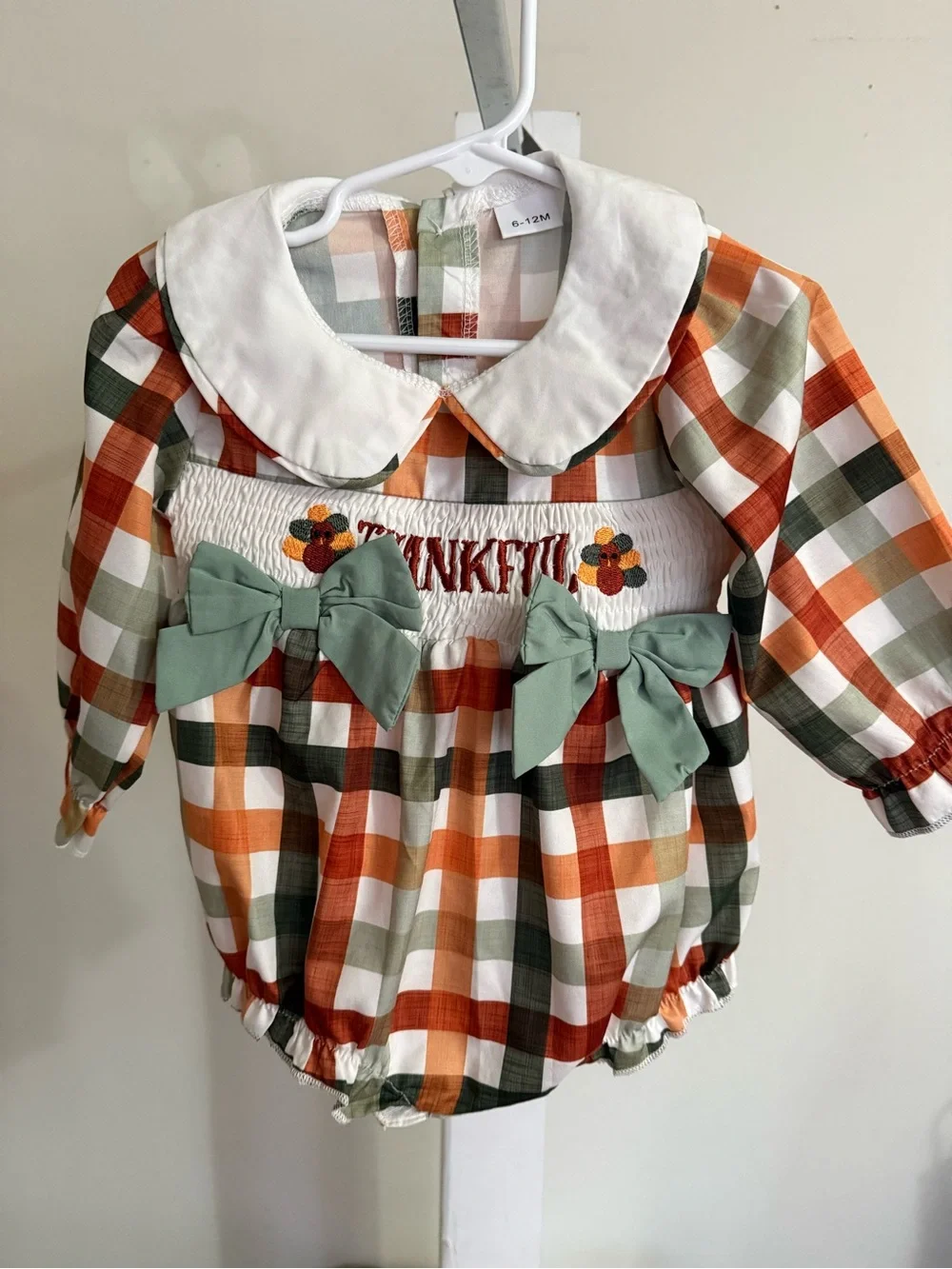 Smocked “Thankful” Bubble Romper